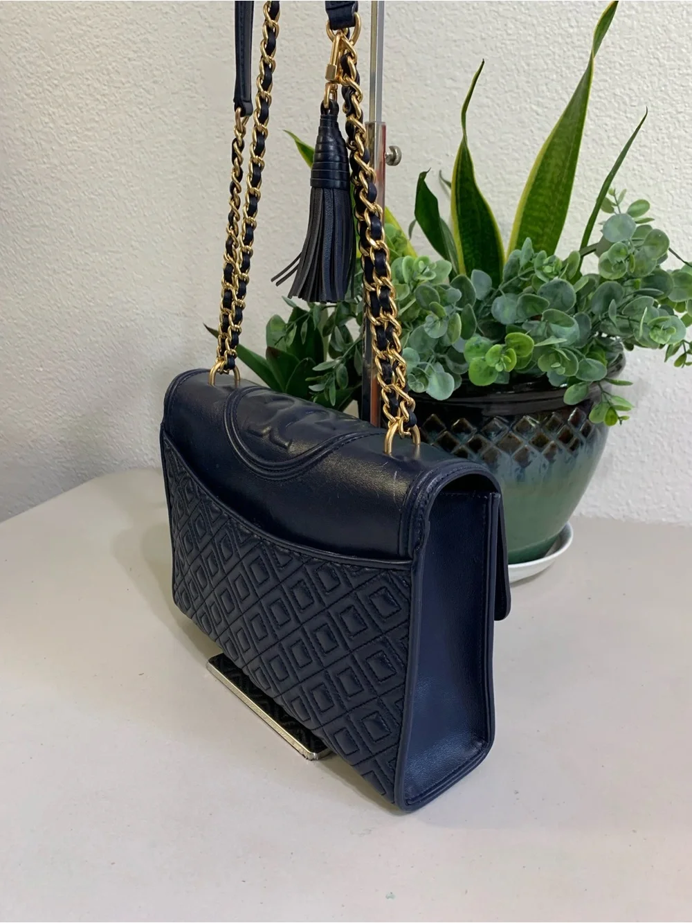 👜💕 Tory Burch Navy Fleming Quilted Leather Shoulder Bag